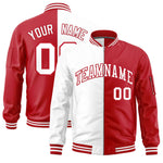 Custom White Red Split Varsity Full-Zip Two Tone Letterman Bomber Jacket | BuyFootballJersey