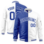 Custom Royal White Split Varsity Full-Zip Two Tone Letterman Bomber Jacket | BuyFootballJersey