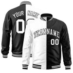 Custom White Black Split Varsity Full-Zip Two Tone Letterman Bomber Jacket | BuyFootballJersey