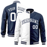 Custom White Navy Split Varsity Full-Zip Two Tone Letterman Bomber Jacket | BuyFootballJersey