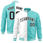 Custom White Bright Green Split Varsity Full-Zip Two Tone Letterman Bomber Jacket | BuyFootballJersey