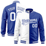 Custom White Royal Split Varsity Full-Zip Two Tone Letterman Bomber Jacket | BuyFootballJersey