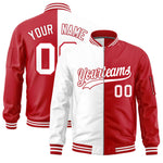 Custom White Red Split Varsity Full-Zip Two Tone Letterman Bomber Jacket | BuyFootballJersey