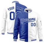 Custom Royal White Split Varsity Full-Zip Two Tone Letterman Bomber Jacket | BuyFootballJersey