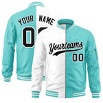 Custom White Bright Green Split Varsity Full-Zip Two Tone Letterman Bomber Jacket | BuyFootballJersey