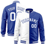 Custom White Royal Split Varsity Full-Zip Two Tone Letterman Bomber Jacket | BuyFootballJersey