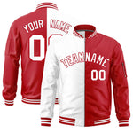 Custom White Red Split Varsity Full-Zip Two Tone Letterman Bomber Jacket | BuyFootballJersey
