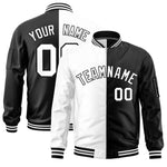 Custom White Black Split Varsity Full-Zip Two Tone Letterman Bomber Jacket | BuyFootballJersey