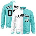 Custom White Bright Green Split Varsity Full-Zip Two Tone Letterman Bomber Jacket | BuyFootballJersey