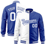 Custom White Royal Split Varsity Full-Zip Two Tone Letterman Bomber Jacket | BuyFootballJersey