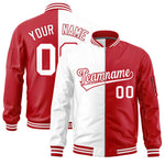 Custom White Red Split Varsity Full-Zip Two Tone Letterman Bomber Jacket | BuyFootballJersey