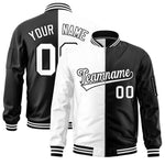 Custom White Black Split Varsity Full-Zip Two Tone Letterman Bomber Jacket | BuyFootballJersey