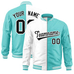 Custom White Bright Green Split Varsity Full-Zip Two Tone Letterman Bomber Jacket | BuyFootballJersey