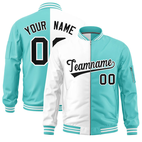 Custom White Bright Green Split Varsity Full-Zip Two Tone Letterman Bomber Jacket | BuyFootballJersey