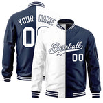 Custom White Navy Split Varsity Full-Zip Two Tone Letterman Bomber Jacket | BuyFootballJersey