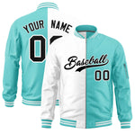 Custom White Bright Green Split Varsity Full-Zip Two Tone Letterman Bomber Jacket | BuyFootballJersey