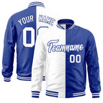 Custom White Royal Split Varsity Full-Zip Two Tone Letterman Bomber Jacket | BuyFootballJersey