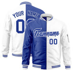 Custom Royal White Split Varsity Full-Zip Two Tone Letterman Bomber Jacket | BuyFootballJersey