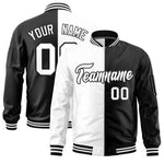Custom White Black Split Varsity Full-Zip Two Tone Letterman Bomber Jacket | BuyFootballJersey