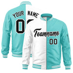 Custom White Bright Green Split Varsity Full-Zip Two Tone Letterman Bomber Jacket | BuyFootballJersey