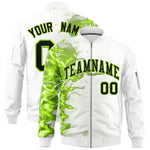 Custom White 3D Flame Varsity Full-Zip Letterman Bomber Jacket | BuyFootballJersey