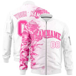 Custom White 3D Flame Varsity Full-Zip Letterman Bomber Jacket | BuyFootballJersey