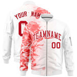 Custom White 3D Flame Varsity Full-Zip Letterman Bomber Jacket | BuyFootballJersey