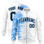 Custom White 3D Flame Varsity Full-Zip Letterman Bomber Jacket | BuyFootballJersey