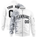 Custom White 3D Flame Varsity Full-Zip Letterman Bomber Jacket | BuyFootballJersey
