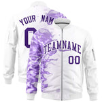 Custom White 3D Flame Varsity Full-Zip Letterman Bomber Jacket | BuyFootballJersey