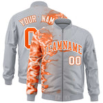 Custom Silver 3D Flame Varsity Full-Zip Letterman Bomber Jacket | BuyFootballJersey