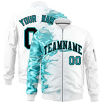 Custom White 3D Flame Varsity Full-Zip Letterman Bomber Jacket | BuyFootballJersey