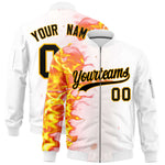 Custom White 3D Flame Varsity Full-Zip Letterman Bomber Jacket | BuyFootballJersey