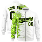 Custom White 3D Flame Varsity Full-Zip Letterman Bomber Jacket | BuyFootballJersey