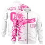 Custom White 3D Flame Varsity Full-Zip Letterman Bomber Jacket | BuyFootballJersey