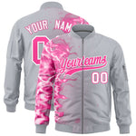 Custom Silver 3D Flame Varsity Full-Zip Letterman Bomber Jacket | BuyFootballJersey