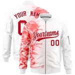 Custom White 3D Flame Varsity Full-Zip Letterman Bomber Jacket | BuyFootballJersey