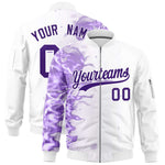 Custom White 3D Flame Varsity Full-Zip Letterman Bomber Jacket | BuyFootballJersey
