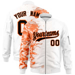 Custom White 3D Flame Varsity Full-Zip Letterman Bomber Jacket | BuyFootballJersey