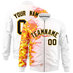 Custom White 3D Flame Varsity Full-Zip Letterman Bomber Jacket | BuyFootballJersey