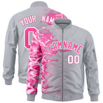 Custom Silver 3D Flame Varsity Full-Zip Letterman Bomber Jacket | BuyFootballJersey