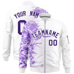 Custom White 3D Flame Varsity Full-Zip Letterman Bomber Jacket | BuyFootballJersey