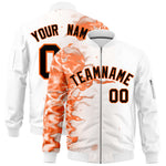 Custom White 3D Flame Varsity Full-Zip Letterman Bomber Jacket | BuyFootballJersey
