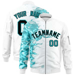 Custom White 3D Flame Varsity Full-Zip Letterman Bomber Jacket | BuyFootballJersey