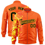 Custom Orange 3D Flame Varsity Full-Zip Letterman Bomber Jacket | BuyFootballJersey
