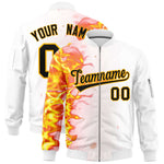 Custom White 3D Flame Varsity Full-Zip Letterman Bomber Jacket | BuyFootballJersey