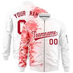 Custom White 3D Flame Varsity Full-Zip Letterman Bomber Jacket | BuyFootballJersey