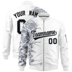 Custom White 3D Flame Varsity Full-Zip Letterman Bomber Jacket | BuyFootballJersey
