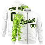Custom White 3D Flame Varsity Full-Zip Letterman Bomber Jacket | BuyFootballJersey