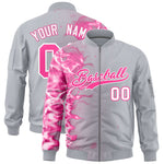 Custom Silver 3D Flame Varsity Full-Zip Letterman Bomber Jacket | BuyFootballJersey